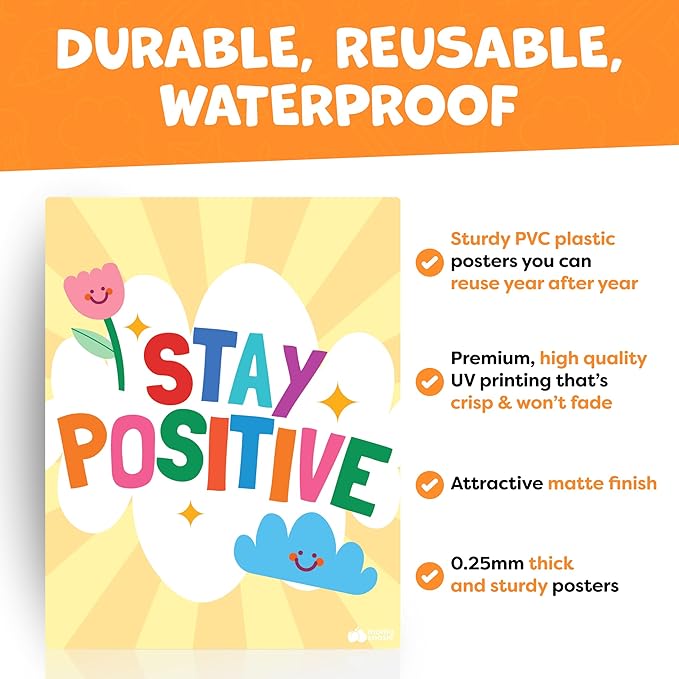Motivational Posters for Classroom - 14pc Positive Inspirational Posters for Classroom Elementary Middle School High School - Positive Affirmation Wall Decor, Motivational Bulletin Board Decorations