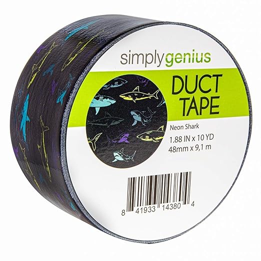 Simply Genius Waterproof Tape - 1.88 in x 10 yd, Neon Shark, 1 Pack - Decorative & Colorful Duct Tape for Crafts & Repair with Strong Adhesive