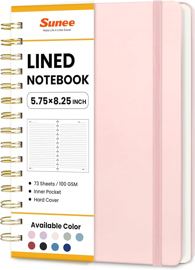 SUNEE Journaling Notebooks, A5 Lined Spiral Notebook for Women, 146 Pages College Ruled Hardcover Notebook for Work, Note Taking, Journaling and Office School Supplies, A5 - Pink