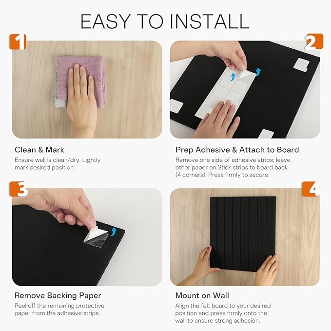 MaxGear Large Cork Boards for Walls 48" x 36", Black Felt Bulletin Board Tiles for Office Decor, 12 Pack Felt Wall Tiles with Slat Paneling, Push Pin Board Home Wall Organizer