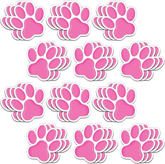 Junkin 60 Pcs Mini Paw Prints Cutouts Accents Bulletin Board Patrol Table Decorations Wall Decal Poster for Kids Educational School Home Party Supplies (Pink Purple)