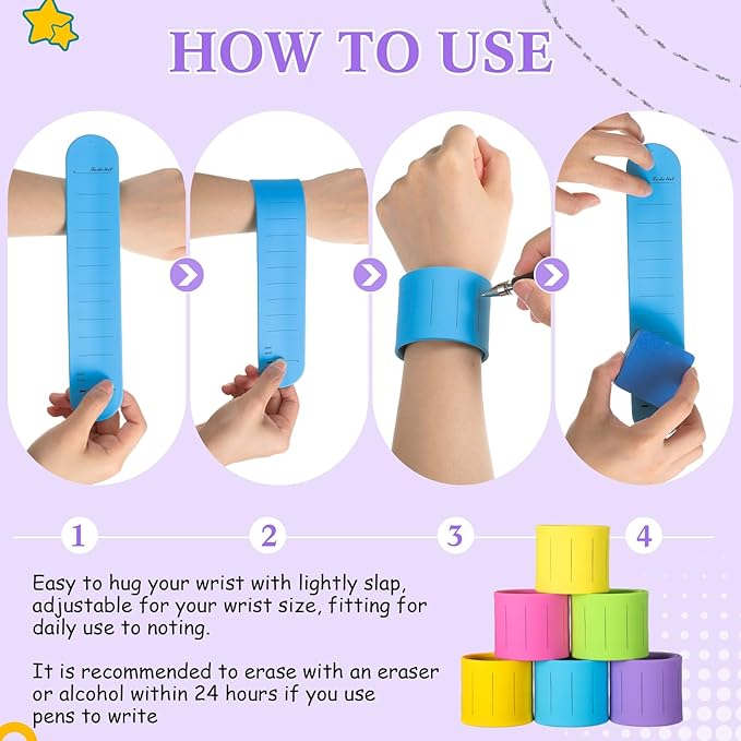 6 Pcs Nurse Silicone Bracelet to Do List Slap Silicone Reminder Bracelet Reusable Wearable Wrist Waterproof for Work Wrist Strap(Bright Color,Classic Style)