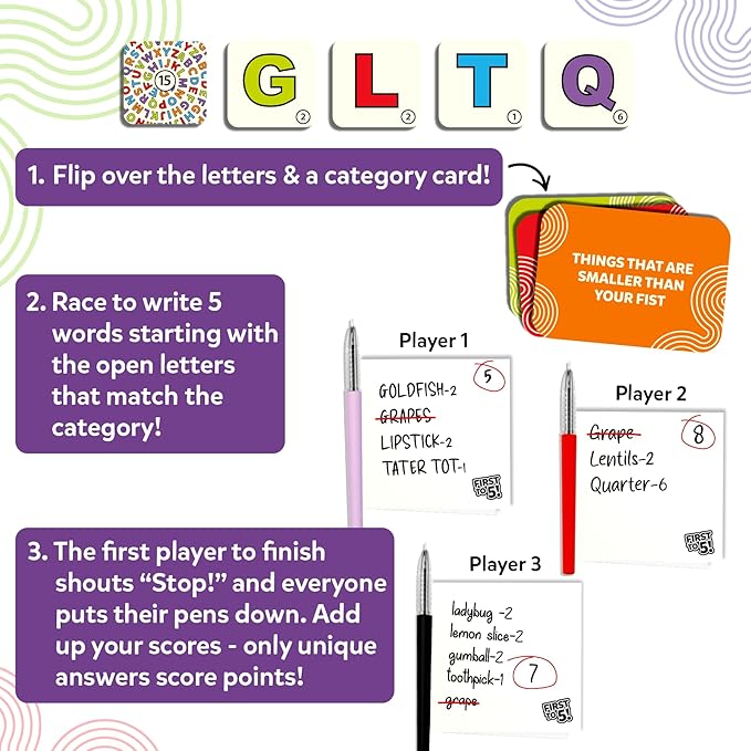 Skillmatics Board & Card Game - First to 5, Category Game with a Twist, Perfect for Parties, Family, Game Night, Quick Thinking, Gifts for Kids, Teens, Adults, Ages 8, 9, 10 & Up, 2-8 Players
