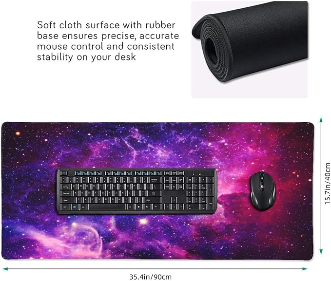Bursting Galaxy Universe Mouse Pads XXL Extended Mousepad with Stitched Edges Outer Space Non-Slip Rubber Base Computer Keyboard Pad Desk Mat for Home Office Desk Decor, 35.4" X 15.7"