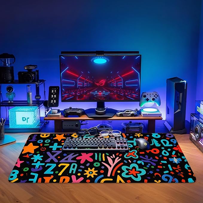 Colorful Abstract Art Extended Gaming Mouse Pad 35.4 x 15.7 Inch – Vibrant Desk Mat for Gaming, Office, and Study, with Non-Slip Rubber Base and Smooth Cloth Surface