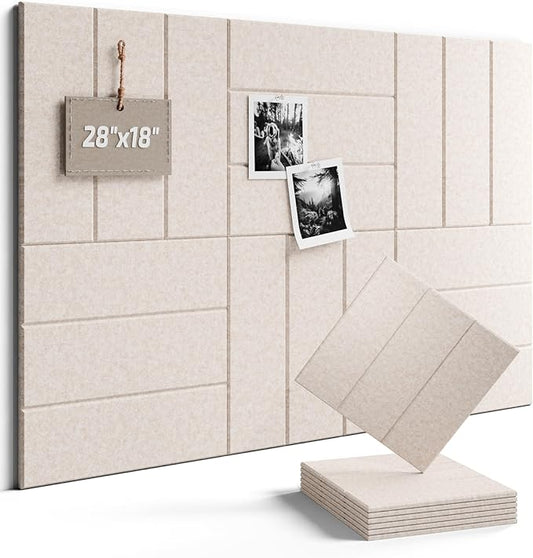 Fluxynara Felt Bulletin Board Tiles -28"x18" with 40 Adhesive Tabs, Cork Board Alternative for Office Decor, Push Pin Board Wall Organizer 6-Pack (Oatmeal)