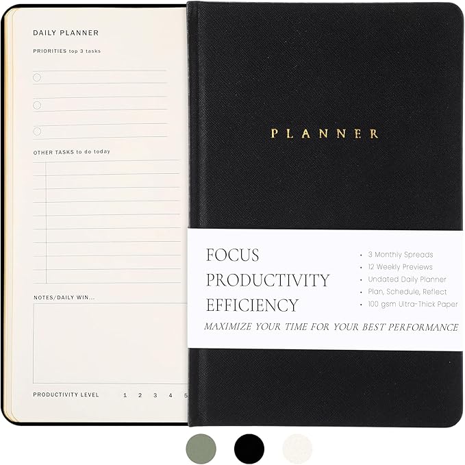 Productivity 2026 Planner Undated Daily Weekly Monthly Time Management & Organization Goal Achievement for Professionals & Students Workers(Black)