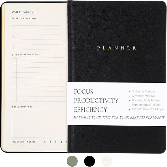 Productivity 2026 Planner Undated Daily Weekly Monthly Time Management & Organization Goal Achievement for Professionals & Students Workers(Black)