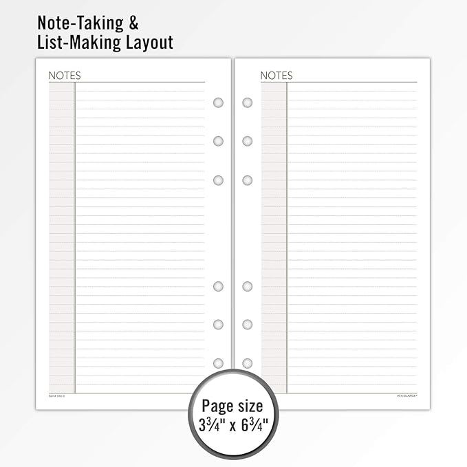AT-A-GLANCE Day Runner Lined NotePad Pages, Refill, Loose-Leaf, Undated, for Planner, 3-3/4" x 6-3/4", Size 3, 30 Sheets/Pack (033-3)
