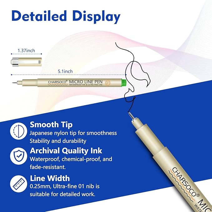 01 Micro Pen, Waterproof Archival Ink, 0.25mm Fineliner Ink Pens for Artist Illustration, Sketching, Anime, Manga, Technical Drawing and Scrapbooking, Fine Point Pen with 24 Colors
