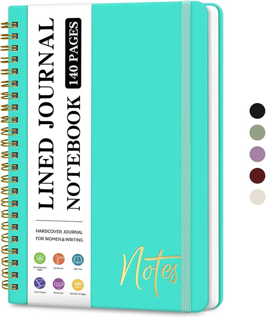Lined Spiral Journal Notebook for Women, A5 College Ruled Journals for Writing, Hardcover Notebooks for Work, Note taking and Office School Supplies,140 Pages - Aquamarine