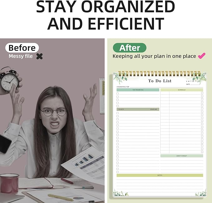 To Do List Notepad Undated, Daily To Do List Notebook (8.5"x 11") Spiral Daily Task Hourly Schedule Planning Pad with Checklist Suitable for Office, Home and School 104 Pages