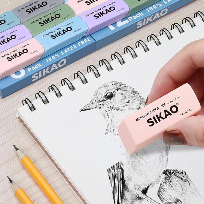 Morandi Erasers, 6 Pack Pencil Erasers for Kids – Aesthetic Pastel Beveled Rubber Erasers, Latex-Free & Smudge-Free for School Supplies, Classroom & Daily Writing