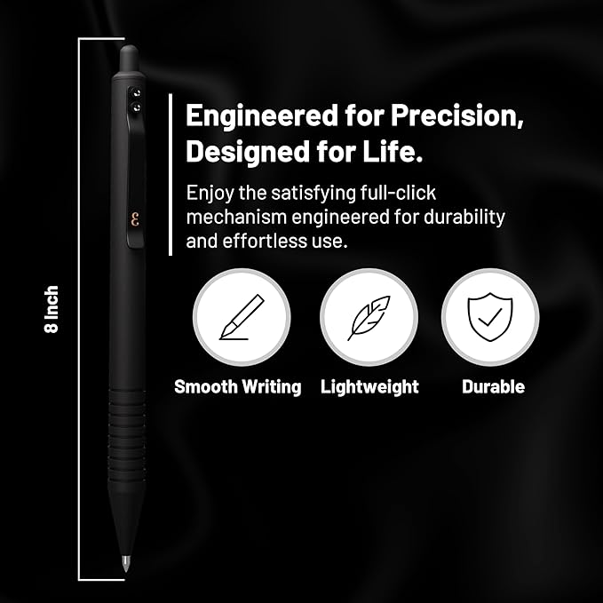 Everyman Black Grafton Super Matte Full Click Refillable Gel Pen | Durable EDC Writing Tool with Deep Grip | Smooth 0.7mm Ink Flow for Daily Use, Notes, Journaling, and Office Essentials