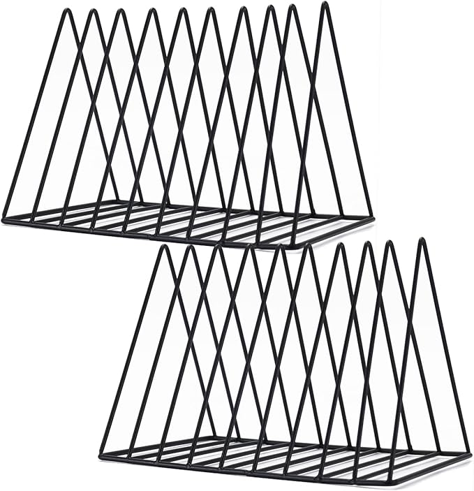 Sooyee 2 Pack 9 Slot Black Magazine Holder,Desktop File Sorter Organizer Triangle Bookshelf Decor Home Office
