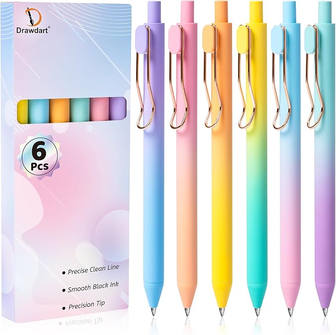 Gel Pens, 6 Pcs Smooth Writing No Bleed & Smear, Black Ink Cute Fine Point (0.5mm), Retractable Aesthetic Journaling School Office Supplies for Women & Men