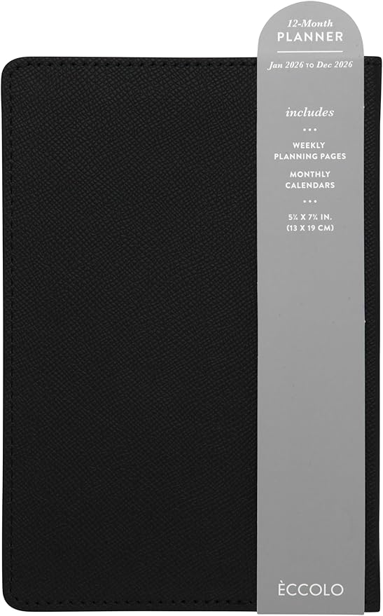 WORLD TRAVELER 2026 Planner - Weekly and Monthly Planner - 6x8 Planning Notebook & Calendar Agenda with Pen, Black Textured
