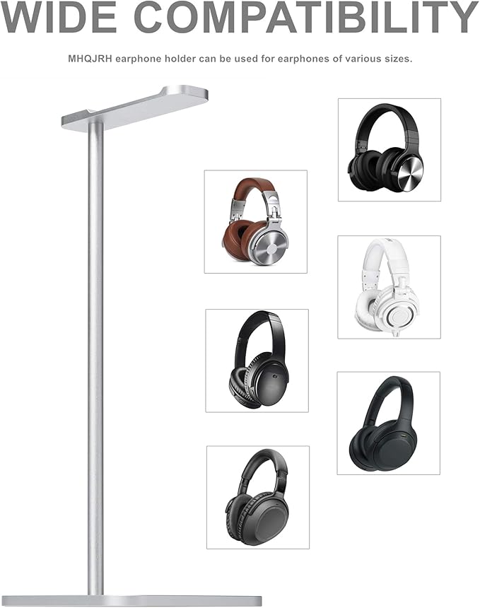 MHQJRH Aluminum Headphone Stand Headset Holder for Sennheiser, Sony, Bose, Beats,AKG, Razer Headphone Display Stand (Silver)