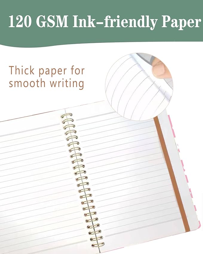 Spiral Journal Notebook, A5 Cute Notebooks for Women Men, College Ruled Hardcover Notebook for Work & Note Taking, 60 Pages Double-Wire Journals for Writing, Cute Pink Plaid Daisy