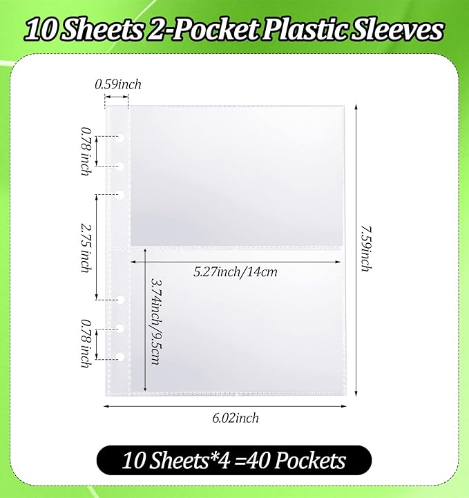 20 Sheets A5 Binder Pockets, Clear Plastic Photocard Sleeves A5 Planner Inserts for 6 Ring Binders, Double Sided Card Sleeves Binder Sheets Protectors Ideal for Photos Cards Stickers, Easy to Organize