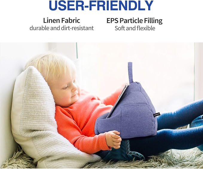 MoKo Tablet Pillow Stand, Lap Pillow Bed Sofa Soft Cushion Holder Xmas Gift for Phones Tablets Up to 11", Fit iPad 10th, iPad Pro 11 2022, iPad mini 6, iPad Air 4/3, Tab S6/S7 11" - Denim Blue