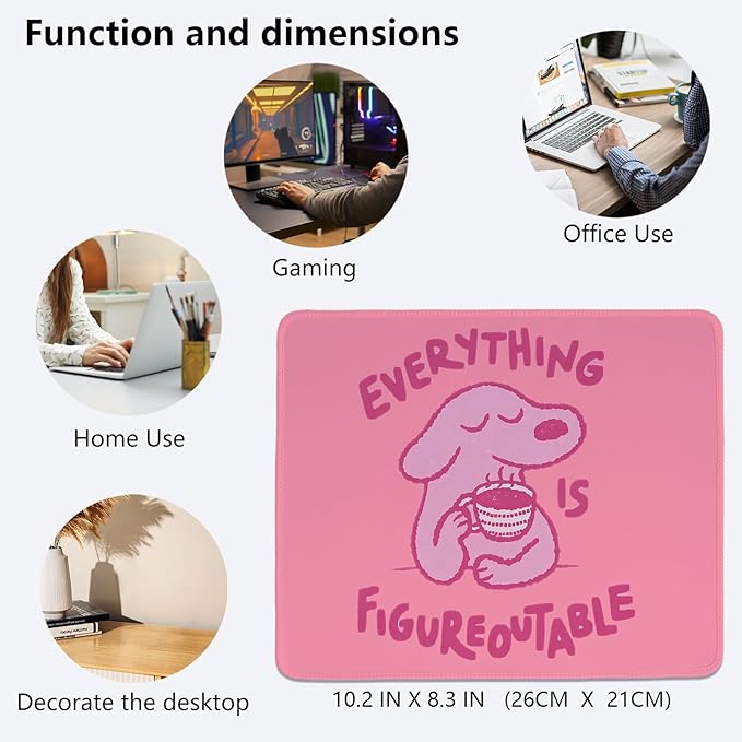 Pink Cute Dog Mouse Pad,Positive Affirmations Mouse Pads,Kawaii Motivational Desk Mat for Home Office Dorm Desktop Decor,Dog Lover Gift,Everything is Figureoutable,10.2x8.3 Inch