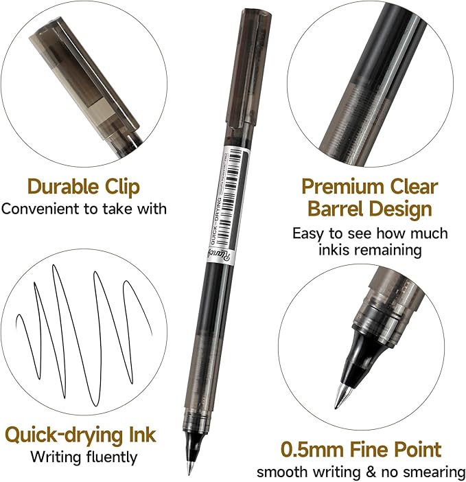 RIANCY Fine Point Colored Pens 8 Colors 0.5mm Gel Ballpoint Pens Assorted Colors Liquid Ink Pens No Smear Vibrant Colorful Writing for Journaling Note Taking Doodling Coloring Office School Supplies