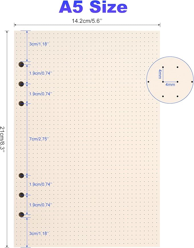 A5 Dot Grid Paper, 6 Hole Punched,A5 Dotted Refill Paper for Planner/Binders/Organizer, 8.3x5.6 Inch,80 Sheets,Beige,100GSM (1)