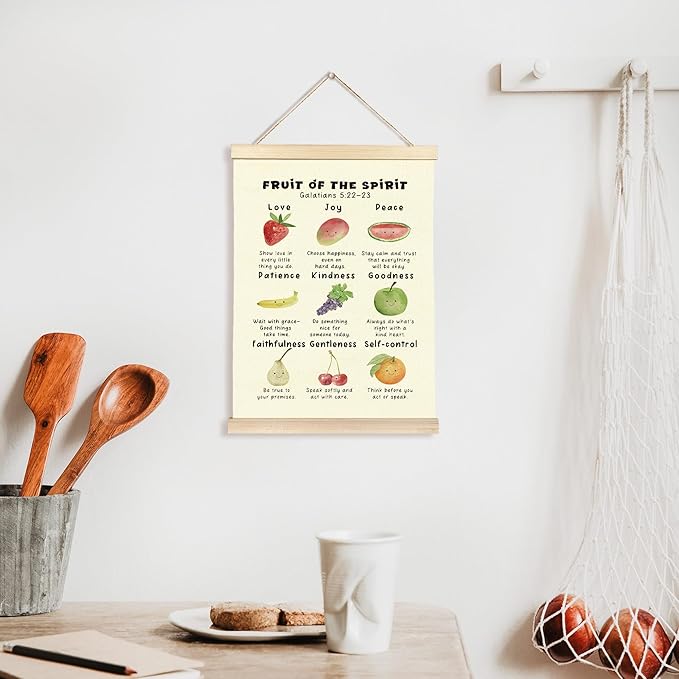 CGBHW Christian Fruit of the Spirit Poster Hanger Frame, Bible Verse Scripture Trendy Inspirational Posters Wall Art Hanging Decor for Counselling Therapy Calming Office Classroom Nursery，12x16Inch