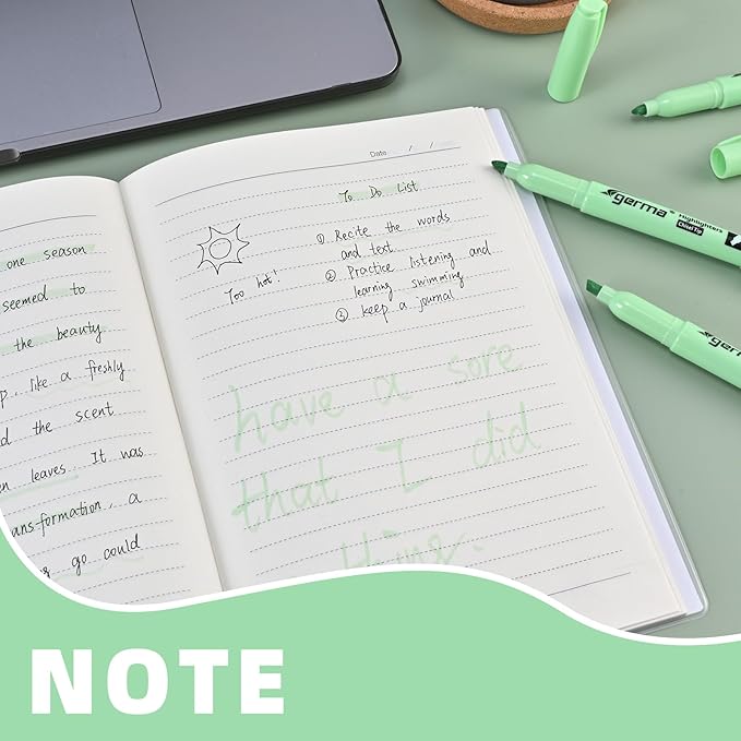 Green Highlighters 12 Pack, Mild Pastel Color, Chisel Tip Bible Highlighters No Bleed, Quick-Drying, Cute Aesthetic Markers for Journaling, Bible Study, School Office Supplies