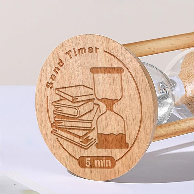 5 Minute Sand Timer Hourglass, 5 Min Wooden Sand Clock, Five Minute Wood Hour Glass, Mini Reloj De Arena, Small Sandglass for Toothbrush Timer, Cooking, Decorative, Work, Game, Gift, White
