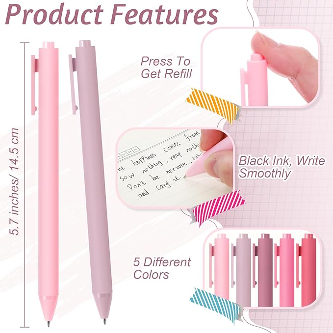 Crtiin 50 Pcs Gel Ink Pens Bulk, Black Ink 0.5mm Fine Point Retractable Pen Smooth Writing Office Supplies for Teacher Server Nurse Valentine Galentine Gift (Light Pink)
