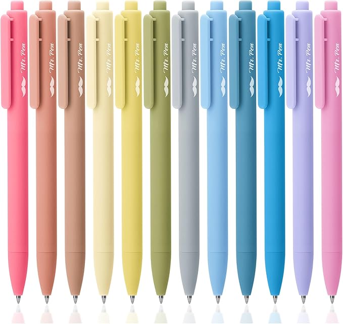 Mr. Pen Retractable Gel Pens - 12 Pack, Black Ink, Pastel Barrel, Fine Point 0.5mm, Retractable, Cute Pens for Journaling