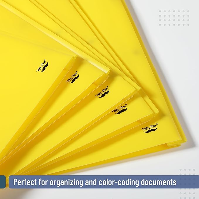Mr. Pen- Plastic Folders with Pockets and Prongs, 24 Pack, Letter Size, Yellow, Flexible Plastic Folders with Prongs