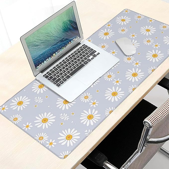 Extra Large Mouse Pads Daisy Flowers XXL Extended Mousepad with Stitched Edges Non-Slip Rubber Base Computer Keyboard Pad Desk Mat for Home Office Desk Decor, 35.4" X 15.7"