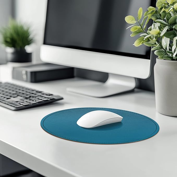 PU Leather Mouse Pad With Stitched Edge Micro-Fiber Base - Non-Slip Waterproof for Computers, Laptop - Round 9 x 9 Inch (Sapphire Blue)