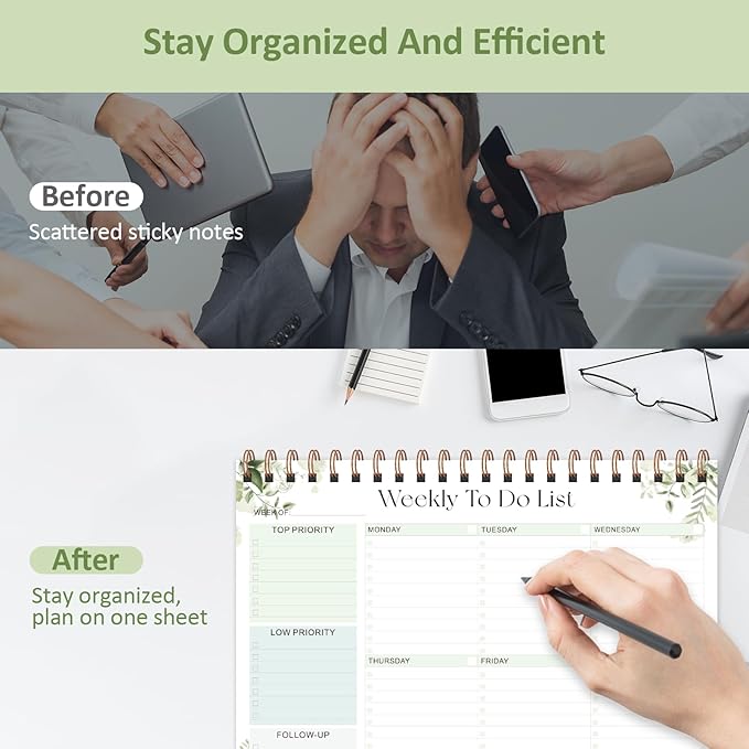 Weekly To Do List Notepad with 52 Undated Sheets (8.5"×11"), Desk Weekly Planner Notepad for Office Desk Accessories and School Supplies (Green)