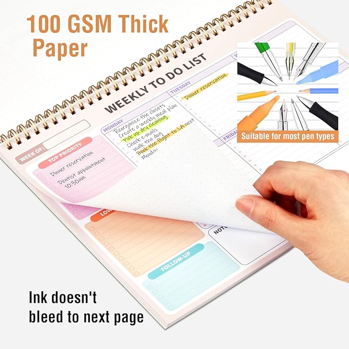 Forvencer Weekly To Do List Notepad with 52 Undated Sheets, 8.5" X 11" Undated Weekly Planner Notepad for Tasks & Goal Planning, Desk Weekly Planner notepad for Office & School Teacher Supplies, Black