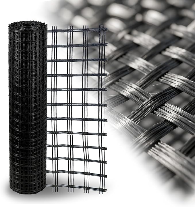4ft x 100ft Fiberglass Geogrid for Retaining Walls, Bi-Directional 50kN Tensile Strength Geo Grid, 0.8" Mesh Soil Stabilization Fabric for Retaining Walls Up to 6 ft, Driveways & Ground Reinforcement