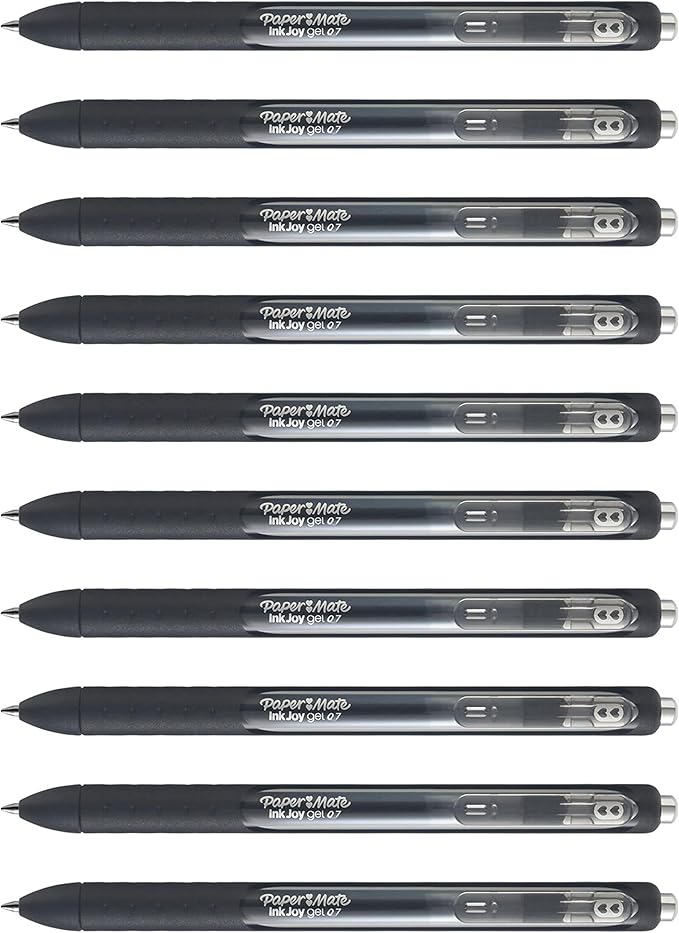 Paper Mate InkJoy Black Gel Pens Medium Point (0.7 mm) Comfort Grip 10 Count Fast Dry Ink Ideal for Smooth Writing