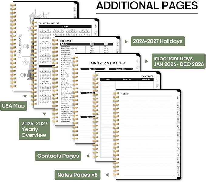 2026 Planner, Weekly and Monthly Calendar Planner Book, January 2026 - December 2026, Hardcover Spiral Planner with Monthly Tabs, Notes Pages, Perfect for Women & Men, A5 (6.4" x 8.5") - Botanical