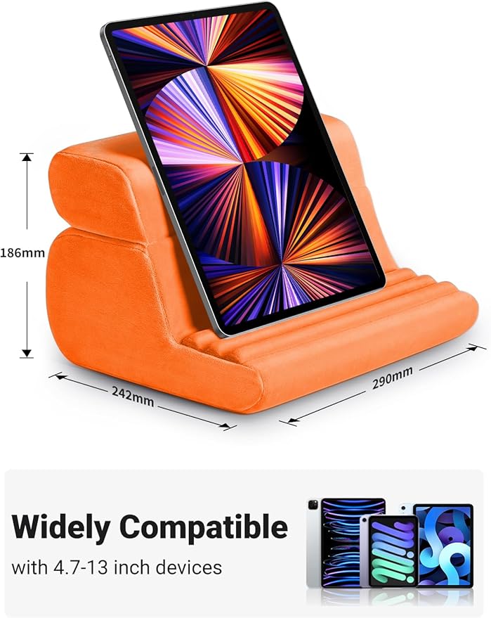 UGREEN Tablet Pillow Stand for Lap Soft Holder Bed with 3 Viewing Angles Adjustable Home Office Accessories Compatible with iPad Pro 13 12 11 10.5 Air Mini 5 4 3 2 Phone 16 15 14 E-Reader Orange