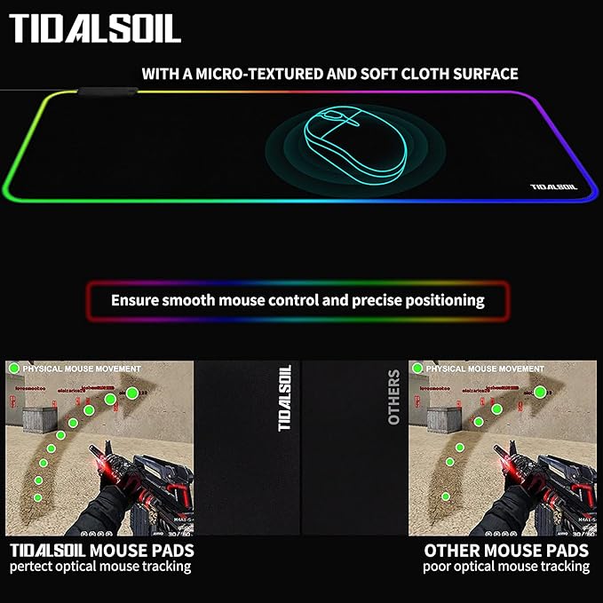 RGB Large Gaming Mouse Pad with 4Port USB Hub and 13Lighting Modes, Computer Keyboard Mouse Pad, Oversize Anti-Slip Rubber Base Mouse Mat for Computer PC Games (31.5 x 11.81 in Black,0.15in Thick)