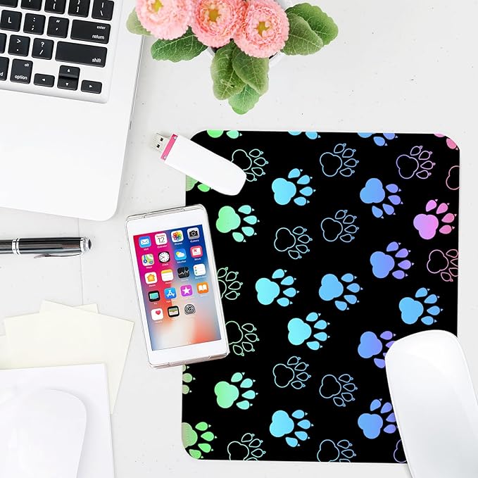 Dog Paw Square Mouse Pad,Non-Slip Rubber Base Mouse Pad,Home Office Decoration Desktop Accessory,Laptop Mouse Pad for Office Laptops,9.4x7.8x0.12inch 3