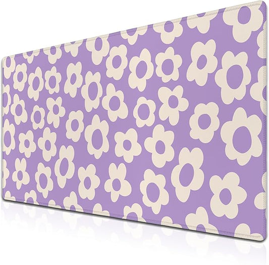 Gaming Mousepad Purple Girl Boss Office Decor Desktop Mats Desk Stuff for Woman Large Mouse Pad XXL Mats Non-Slip Rubber Base 35.4" X 15.7" for Game Office, Vintage Groovy Flowers