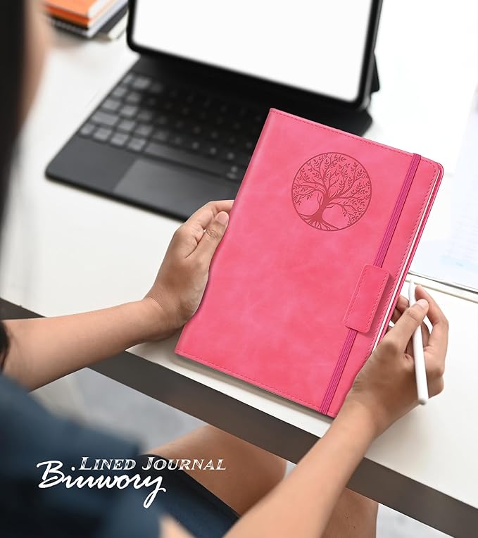 Lined Journal Notebook for Women Men,256 Pages A5 Hardcover Leather Journals for Writing,Travel,Business,Work & School,College Ruled Notebooks for Note Taking,Diary Notepad 5.7"×8.3"(pink)