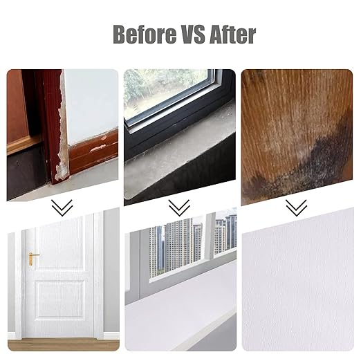 4" X33' Size Realistic Wood Grain Repair Tape, Self Adhesive Wood Grain Repair Patch for Tables, Chairs, Doors, Windows, Floors, Furniture Renovation, Handicraft DIY. with Plastic Scraper. White Wood