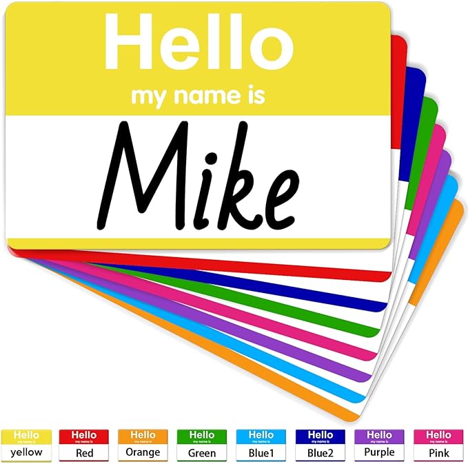 200 Pcs Name Tags Stickers, 3.5" x 2.25" Hello My Name is Stickers, 8 Colors Colored Name Stickers, Peel & Stick Name Tags for School, Office, Conferences, Family Parties