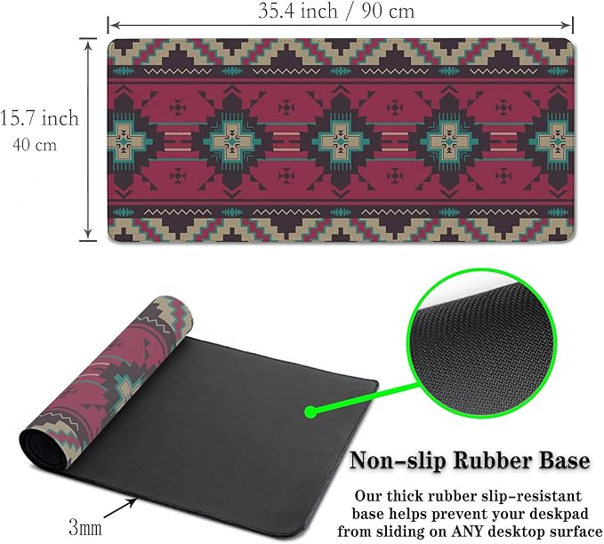 Computer Desk Mat Pink Mouse Pad, Gaming Mousepad Big Game Mat, Desktop Pad Waterproof Non-Slip Rubber Base Waterproof with Stitched Edges, 35.4" X 15.7" for Work/Game/Office/Home Southwest