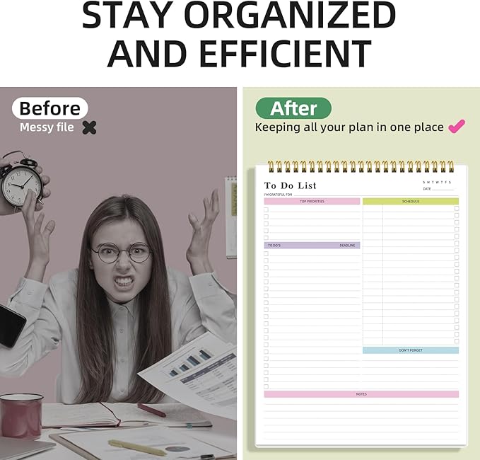 To Do List Notepad Undated, Daily To Do List Notebook (8.5"x 11") Spiral Daily Task Hourly Schedule Planning Pad with Checklist Suitable for Office, Home and School 104 Pages
